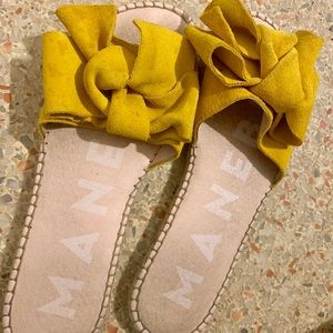 Manebi Flat Sandals with Bow Hamptons Sunny Yellow